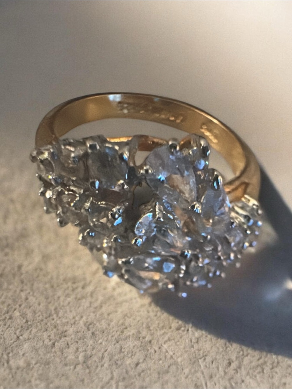 Sterling Silver 925 ( stamped) Cluster Crystal Cocktail Ring - Clear